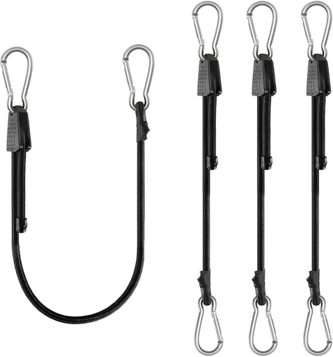 4 Pack 40 Inch Adjustable Carabiner Bungee Cords with Hooks Easy to Adjust from 35" to 60" Black Extra Strong Elastic Rope Outdoor Heavy Duty Bungee Straps for Camping Tarps Bike Rack Tent