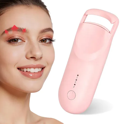 Heated Eyelash Curler, 10s Fast Heating Portable Electric Lash Curler, Type-C Rechargeable Travel Eye Lash Curlers with Anti-Scalding Silicone Pad, 2 Temp Modes & 24H Long Lasting Curves - Pink - Size 11*4cm