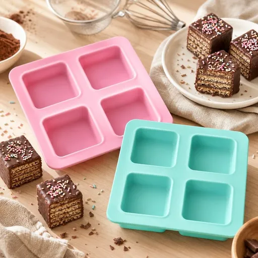 2 Pcs 4 Cavity Plain Square Silicone Mold,Muffin Cup Cupcake& Brownie Pan,Reusable Soap Making Mold,Craft Art Mold,DIY Mould for Smores,Chocolate,Graham Crackers,Marshmallow Making