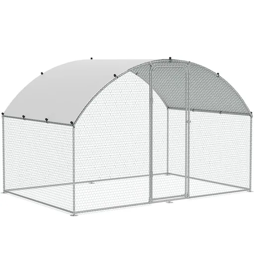 Chicken Coop, 9.8x6.5x6.5ft Walk-in Large Metal Chicken Run for Yard with Waterproof Cover, Doom Roof Hen House with Security Lock for Outdoor and Backyard, Farm, Duck Rabbit Cage Poultry Pen