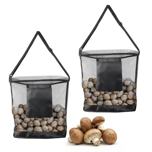 2Pcs Mushroom Foraging Bag w/ Pouch & Basket - Mesh Harvesting Bag for Mushroom, Fruit & Vegetable Hiking & Camping