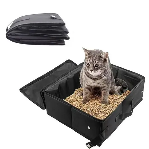 Portable Foldable Cat Travel Litter Box - Waterproof & Easy to Clean Black