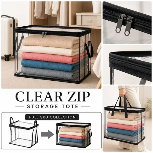 Large Clear Plastic Storage Bag with Zipper and Handle Heavy Duty Transparent Moving Tote for Clothes Bedding Dorm Closet Organization and Wardrobe Storage 15 Inch