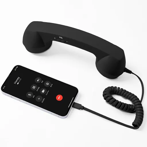 Retro mobile phone handset: Type-C plug-and-play, compatible with iPhone and Android, anti-radiation for ear protection, HD calls, a vintage desktop essential.black