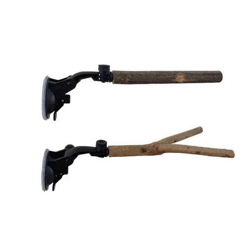 2 Pcs Parrot Perch Stand, Strong Suction Cup Bird Perch, for Window Mirror Car Shower Ceramic Tiles Bath Wood Training Perch（Standing pole+tree branch15cm）