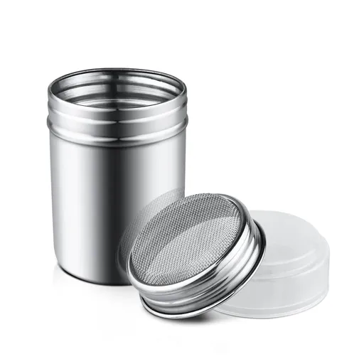 2-Pack Silver Stainless Steel Powder Sugar Shakers with Lid, Mesh Duster for Cocoa, Flour & Coffee Sprinkling