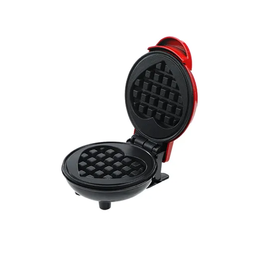 420W Mini Portable Electric Waffle Maker, ideal for home breakfast, pancake & dessert baking（Red heart）
