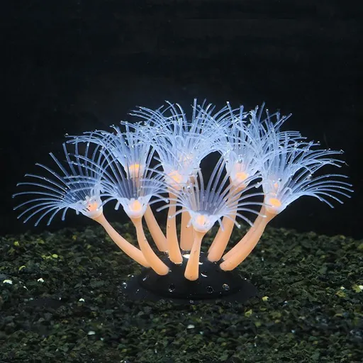 Aquarium Plants, Artificial Fish Tank Resin Decorations Decor White & Green Gerbera Coral Simulation Coral for Reptiles 2 Pack