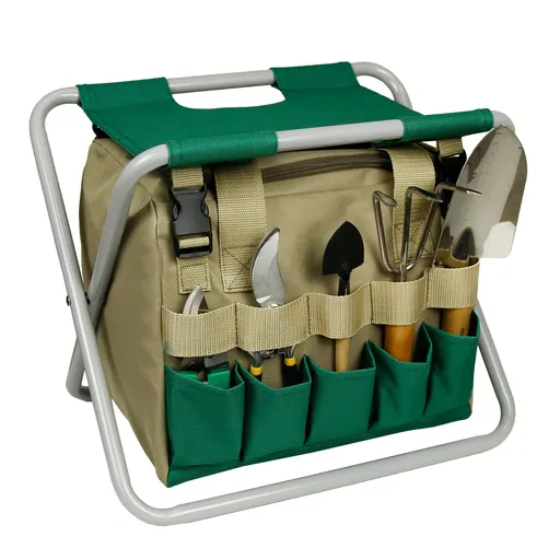 Folding Gardening Stool with Detachable Storage Tote Bag, Multifunctional Gardening Tools Set Organizer for Fishing (Green)