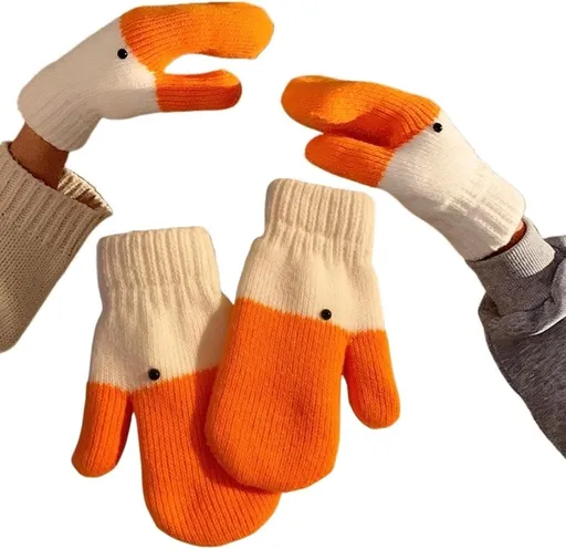 Women's Winter Warm Fleece Knitted Mittens wuth Funny Goose Design