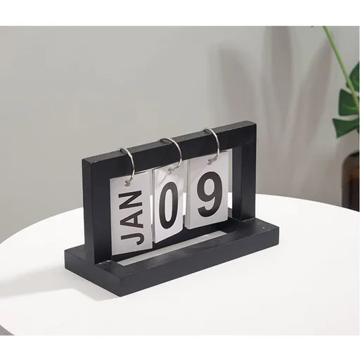 Wooden Desk Calendar Flip Chart Page Turning Calendar Reusable Home Calendar Ornament Black