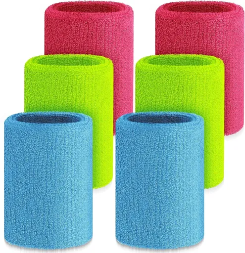 6 Pcs Cotton Blend 4 Inch Black Wrist Sweatbands for Tennis, Gymnastics, Working Out, Football, Running - Unisex, Athletes, Adults, Teens