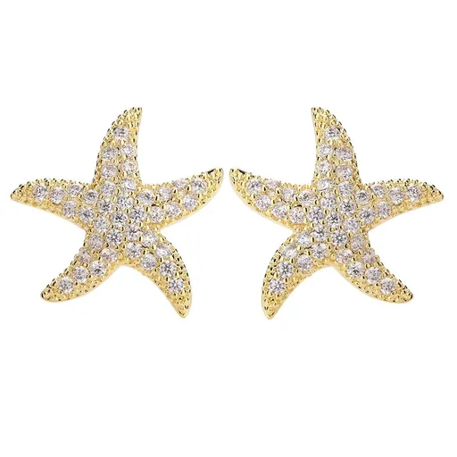 Starfish Stud Earrings for Women -Paved Starfish Stud Earrings - Charm Starfish Earrings Plated in 14k Gold