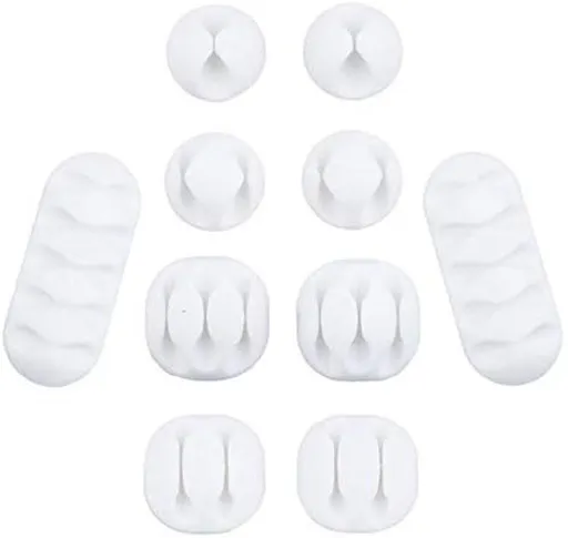 10-Piece Desk Cable Management Set - Multifunctional Cable Clamps - Desk Cable Organizer for TV, PC, Laptop, Home Office - (White)