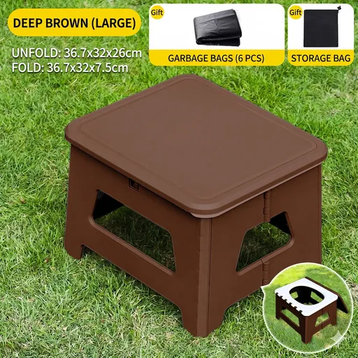 Brown Large Portable Folding Camping Toilet Stool - Capacity Emergency Potty for Car, Outdoor Travel, and Hiking