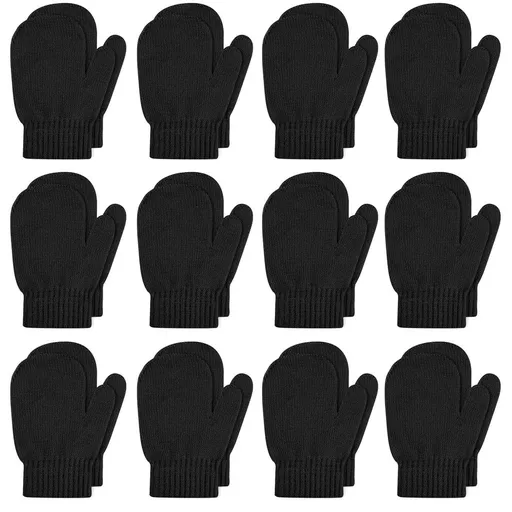 12 Pairs Toddler Mittens Assorted Colors Kids Knit Warm Mittens Children Solid Winter Gloves for Baby Girls Boys