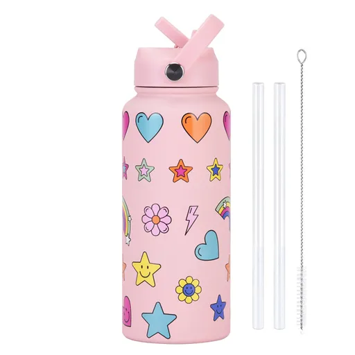Style 11G Colorful Plaid Vibrant Fun Print 1L Stainless Steel Insulated Water Bottle - 32oz Large Capacity with Straw Lid & Carry Handle - BPA-Free