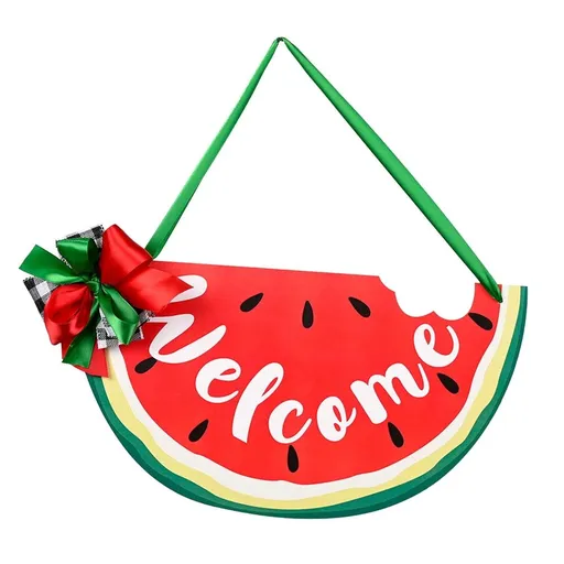 Sign for Front Door Welcome Watermelon Door Plate Semicircular Round Wooden Listing Summer Watermelon Decoration Door Hanging Log Farmhouse Home Sign Wall Hanging Decor