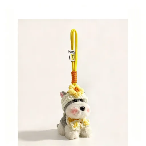 Yellow Flower Schnauzer Plush Pendant | Christmas Warm Sunny Gift | Bright Floral Stuffed Dog Charm Cute Mini Plush Doll Exquisite Gift