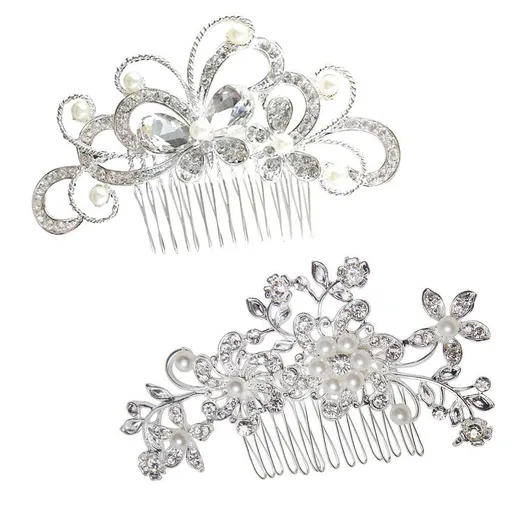 Pack of 2 Bridal Wedding Silver Crystal Rhinestones Pearls Women Hair Comb A wonderful gift for yourself or your female friends.