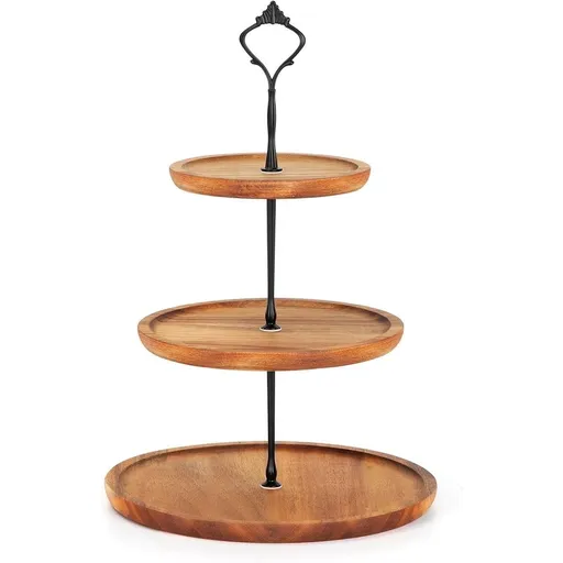 Cupcake Stand Wooden Cake Plate Cake Stand Holder Tower Serving Stand with Metal Handle, for Birthday Afternoon Tea Party Wedding 3 Floors