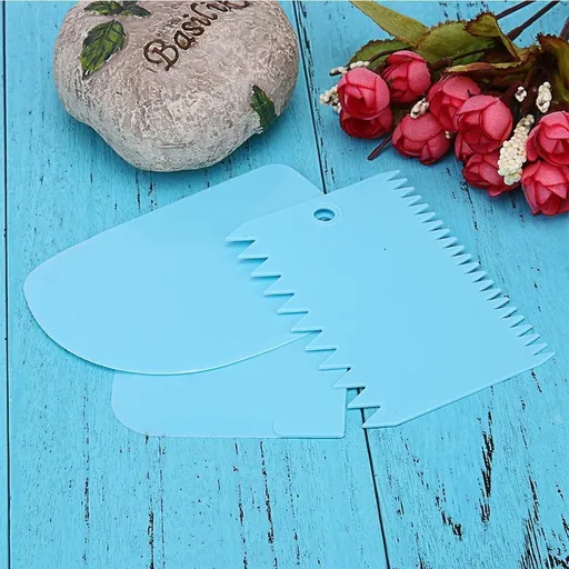 Fondant Scraper - Fondant Cutter - Dough Cutter - Cake Decoration - 3 Pieces - Blue