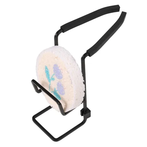 Faucet Rack Holder Shower Tray Painted Iron Sponge Drain Rack with Sponge Wipe, Kitchen Sink Organizer for Hanging, Black