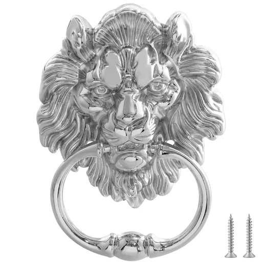 Lion Head Door Knocker, 6 Inch Front Door Knocker, Lion Door Ring Pull Handle EASY TO INSTALL WIDE APPLICATION(Silver)