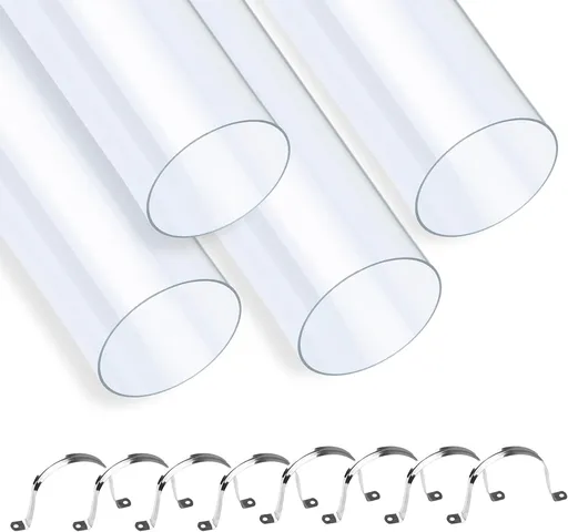 Xadnitu 4 Pieces 2-1/2" x 36" Clear Rigid Pipes, Plastic Round Tubes with Strap Clamps for Home, Garden, Woodworking, DIY Dust Collection System