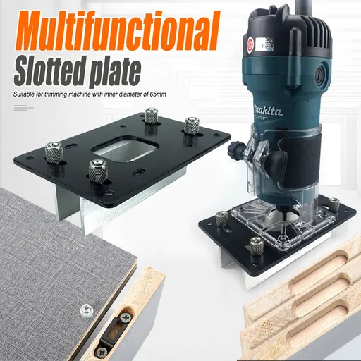 Multifunctional Aluminum Router Base Slotting Jig for Woodworking, Adjustable Trimming Machine Base with Scale for Furniture Making, Cabinet Installation, Hidden Connector Grooving and Hardware Pre-installation (Slotting Jig with Transparent Guard, S