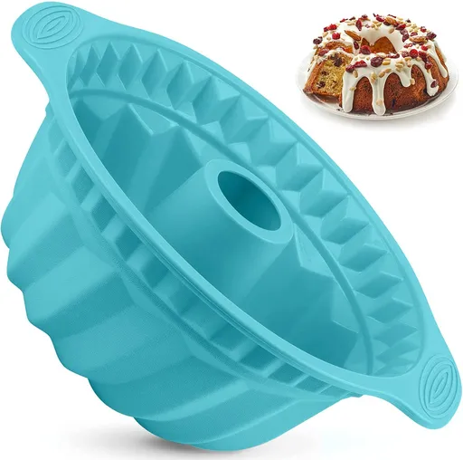 Silicone Fluted Pans, Non-stick with Sturdy Handle, Baking Molds, Perfect Bakeware for Cake, Jello, Gelatin, Bread(Blue)