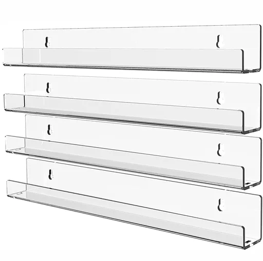 acrylic 4 Pack Acrylic Clear Floating Bookshelf for Kids Room,15" Invisible Wall Mounted Hanging Book Shelves