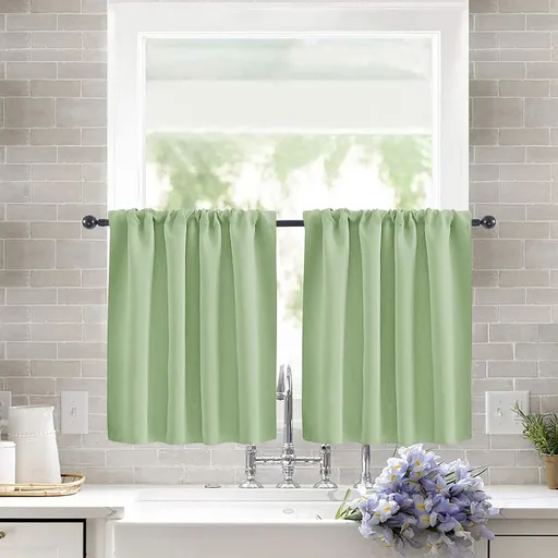 2 Pack Blackout Kitchen Curtains Green, 76 x 92 cm