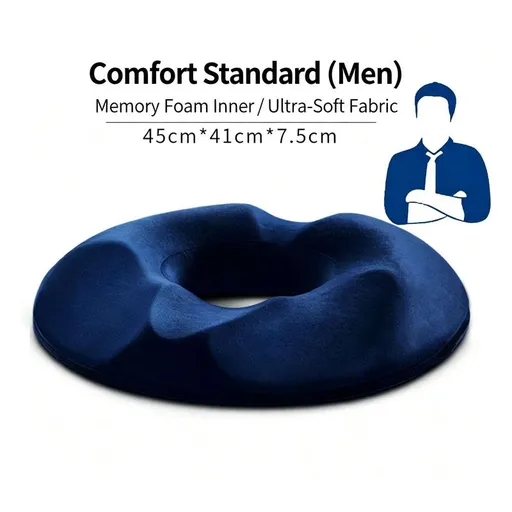 Memory Foam Donut Seat Cushion for Men, Orthopedic Relief Cushion, Ergonomic Hollow Chair Pad, Tailbone & Hemorrhoid Pressure Relief, Breathable Non-Slip Cushion for Office Chair, Car Seat, Home Use Navy blue