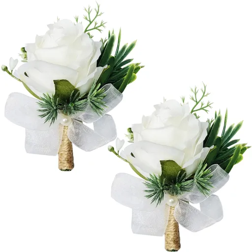2Pcs Buttonholes Rose Groom Groomsman Best Man and Girl Brides Rose Wedding Flowers Accessories Prom Suit Decoration