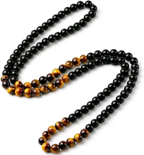 Beaded Necklace Natural Stone Men's Necklace Black Onyx Tiger Eye