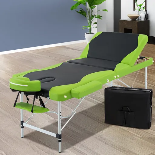 Massage Table Portable 75cm Aluminium 3 Fold Green
