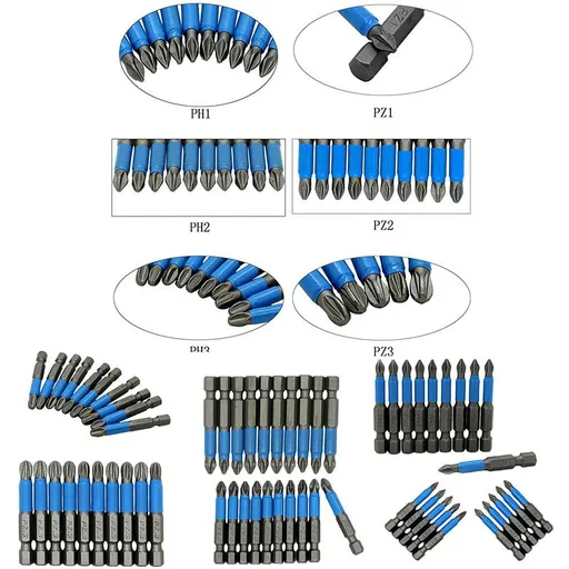10Pcs Magnetic Anti Skid Electric Screwdriver Bits Alloy Steel 50Mm Cross Screw Driver Tools Set Ph1 Ph2 Ph3 Pz1 Pz2 Pz3 Pz1 Smile Home Pz3