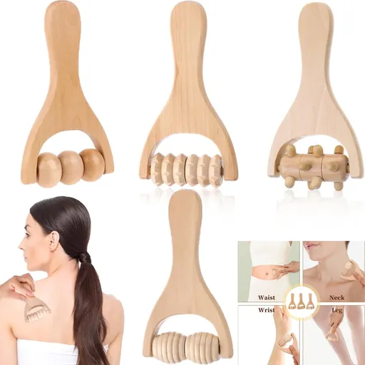 Wooden Massage Roller,4 Pcs Portable Hand Roller Massagers,Wood Therapy Massages Roller Stick,Muscle Back Neck Shoulder Legs Massages Rollers for Gym Studio Office Home