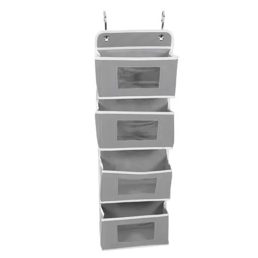 Over Door Hanging Organizer Wall Mount Storage with Hooks for Pantry Nursery Kitchen Closet Dorm Grey 4 Pockets