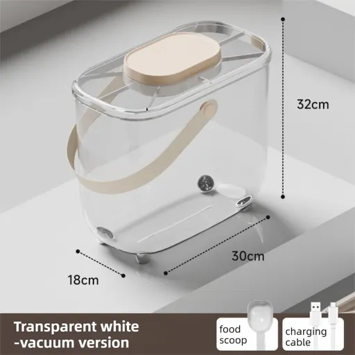 10L Smart Vacuum Pet Food Storage Container - Moisture & Insect Proof, Constant Pressure Paws-Keep-Fresh(Transparent White)
