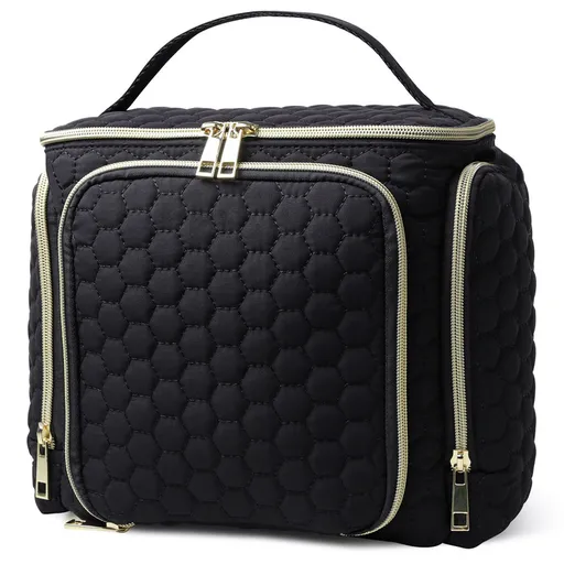 Travel Makeup Bag with Handle — Large Multi-Compartment Cosmetic Organizer, Portable Toiletry Bag for Women