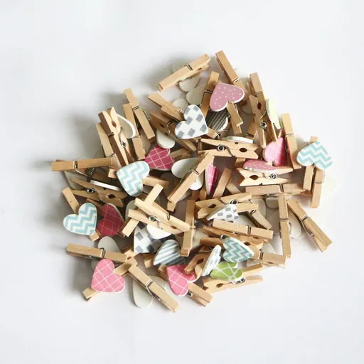 50 Pcs Mini Wooden Clips Heart Shape Design Clip Photo Holders Kids Crafts Picture Holder Photo Paper Card Peg Pin Craft