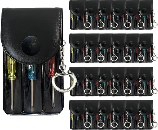 Bulk Pack Mini Screwdriver Keychain Set – 24 Sets of Handy 3-Piece Screwdrivers in a Snap-Closure Pouch with Hook, Perfect for Men, Tool Party Favors, Christmas Gifts, and Birthday Presents
