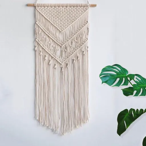 Boho Macrame Wall Hanging, Natural Cotton Woven Tapestry, 100 x 40 cm