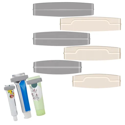 6pcs Toothpaste Tube Squeezer Dispenser 3 Sizes Plastic Rolling Toothpaste Clip for Bathroom（Gray, White）