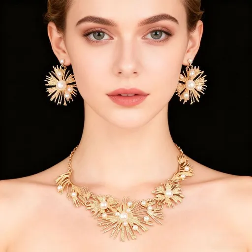 Affordable Luxury Vintage Firework Feather and Faux Pearl Necklace and Earring Set, Accessories for Bridal and Evening Gowns