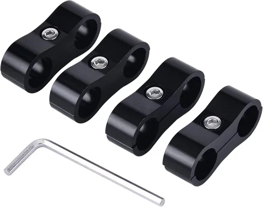 6AN Hose Separator Clamp, AN6 Fuel Line Mounting Clamp Aluminum Black 4PCS