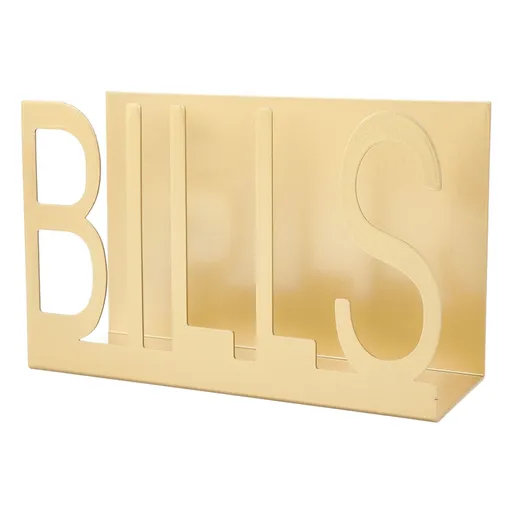Desktop Metal Mail Holder Cutout Design Desk Letter Envelope Document Organizer with Anti Slip Rubber Base Gold