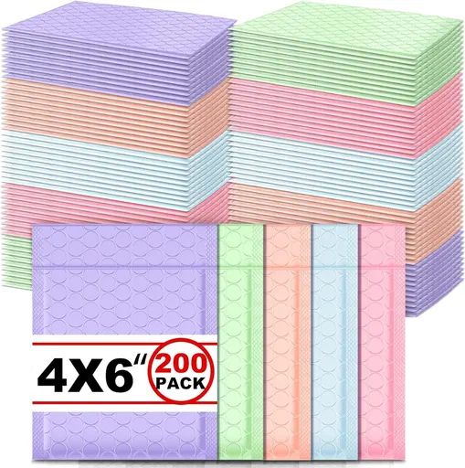 200 Pcs Bubble Mailer 4 x 6 Inch Small Shipping Bags Waterproof Padded Envelopes Self Adhesive Poly Bubble Packaging Envelopes Bulk for Shipping Mailing Trading Card Packaging (Pastel Color)